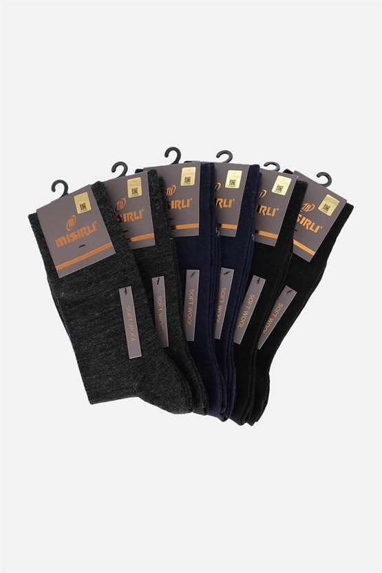 Mısırlı Erkek Soft Wool (Koyun Yünü) Kutulu 6 Çift Soket Çorap Çok Renkli