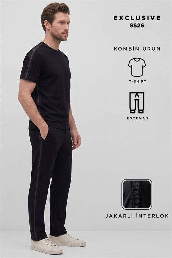 Mısırlı Erkek Viskon İnterlok Tshirt Eşofman Takım Siyah