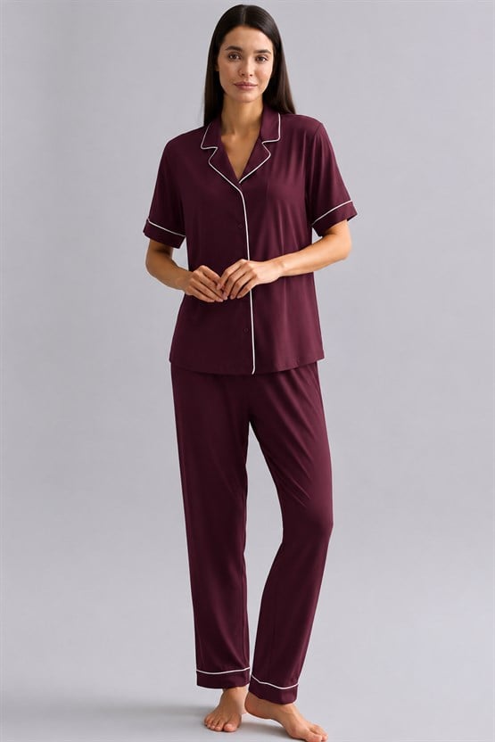 Mısırlı Kadın Bambu Beli Lastikli  Pijama Alt Bordo