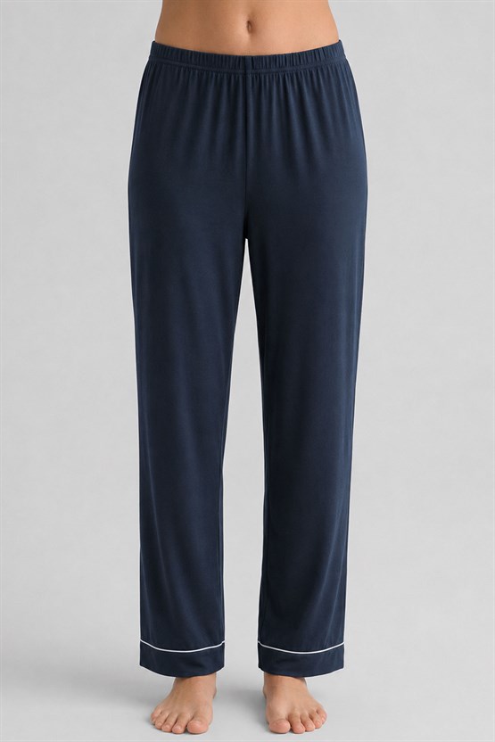 Mısırlı Kadın Bambu Beli Lastikli  Pijama Alt Lacivert
