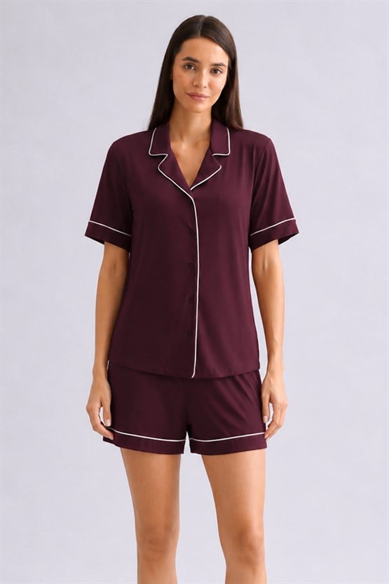 Mısırlı Kadın Bambu Mini Şort Bordo