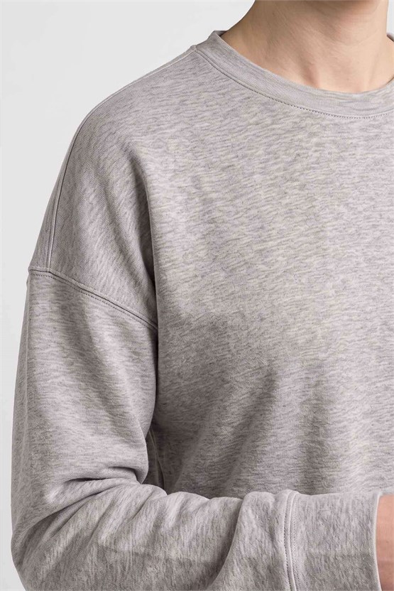Mısırlı Kadın Bisiklet Yaka Sweatshirt Gri Melanj