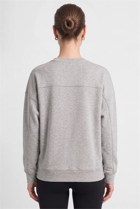 Mısırlı Kadın Bisiklet Yaka Sweatshirt Gri Melanj