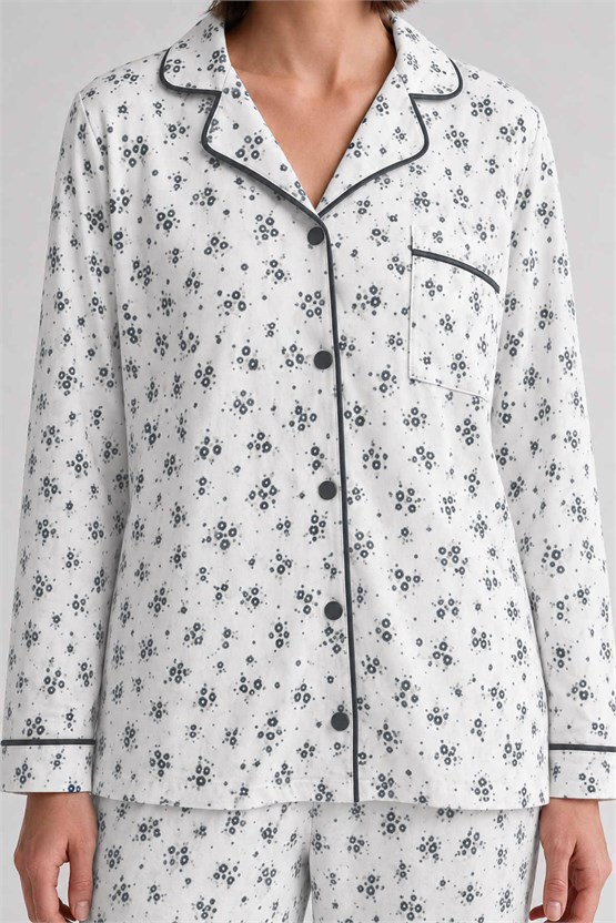 Mısırlı Kadın Düğmeli Çiçek Desenli Pijama Takım Lavender