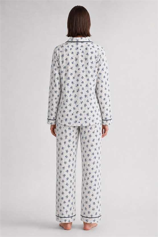 Mısırlı Kadın Düğmeli Çiçek Desenli Pijama Takım Lavender