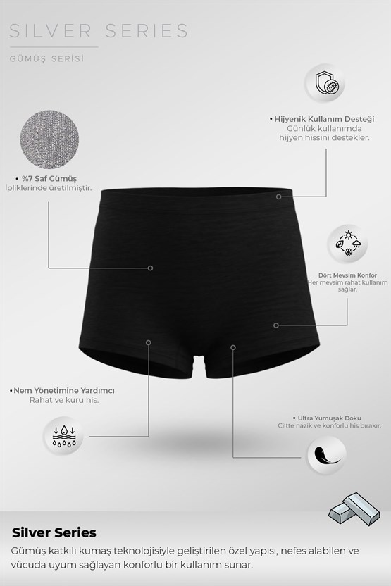 Mısırlı Kadın Gümüş Boxer Külot Siyah