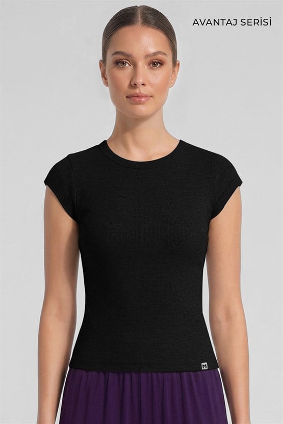 Mısırlı Kadın Kaşkorse Sıfır Kol T-shirt Siyah