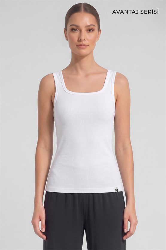 Mısırlı Kadın Kaşkorse Sırtı Kapalı Askılı T-shirt Beyaz
