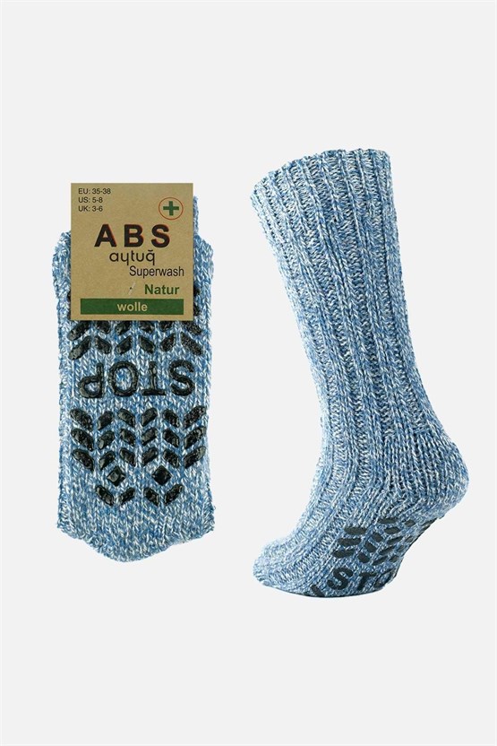 Mısırlı Kadın Merino Yünü Cold Blocker Kışlık Kaydırmaz Tabanlı Soket Çorap Mavi