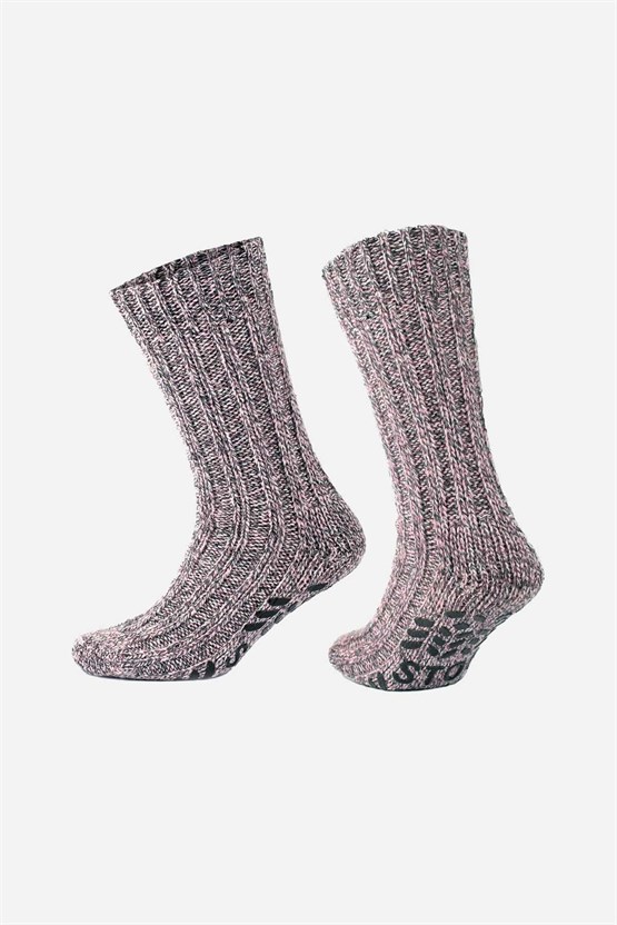 Mısırlı Kadın Merino Yünü Cold Blocker Kışlık Kaydırmaz Tabanlı Soket Çorap Pembe