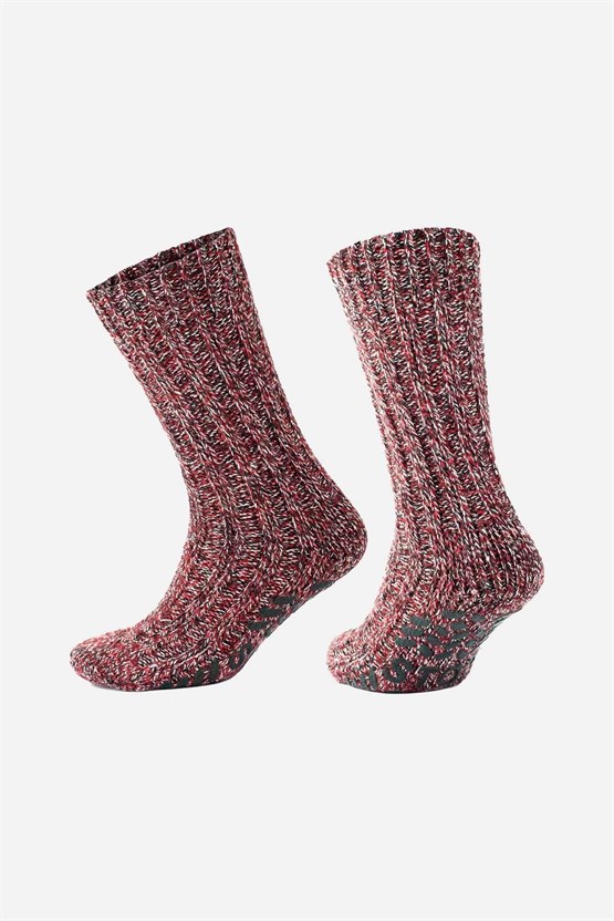 Mısırlı Kadın Merino Yünü Cold Blocker Kışlık Kaydırmaz Tabanlı Soket Çorap Kırmızı