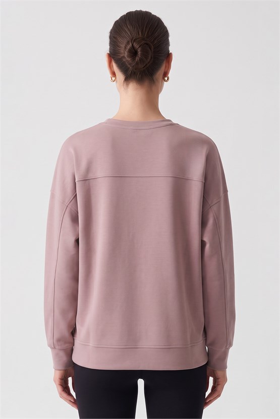 Mısırlı Kadın Modal Bisiklet Yaka Sweatshirt Gül Kurusu