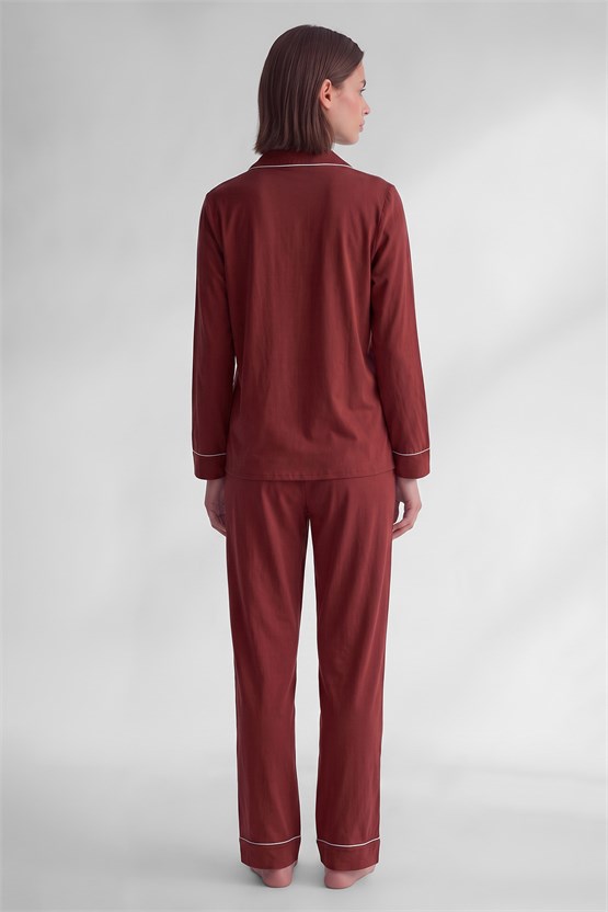 Mısırlı Kadın Modal Biye Detaylı Pijama Takım Bordo