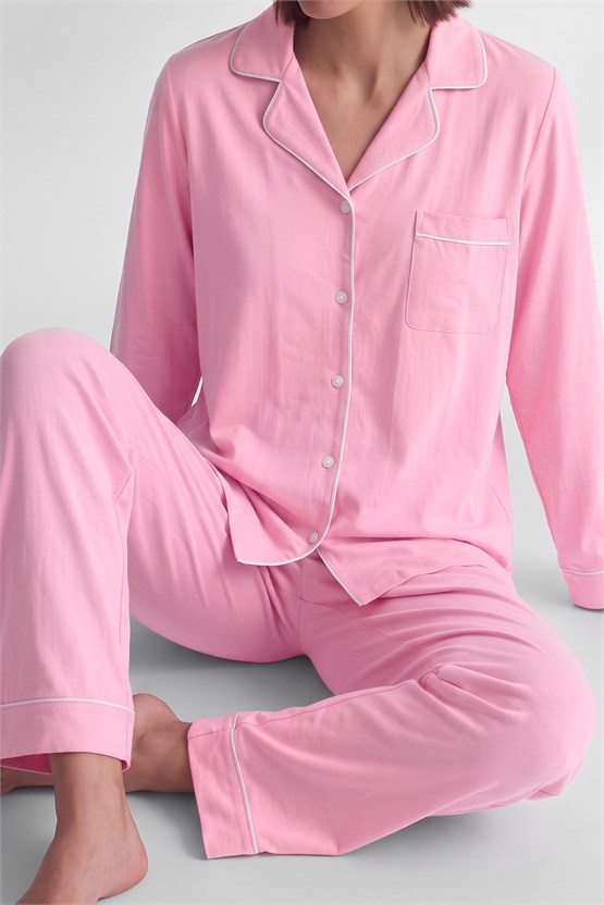 Mısırlı Kadın Modal Biye Detaylı Pijama Takım Açık Pembe