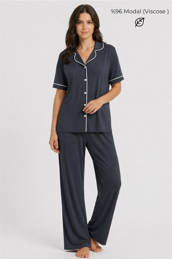 Mısırlı Kadın Modal Pijama Takım Antrasit