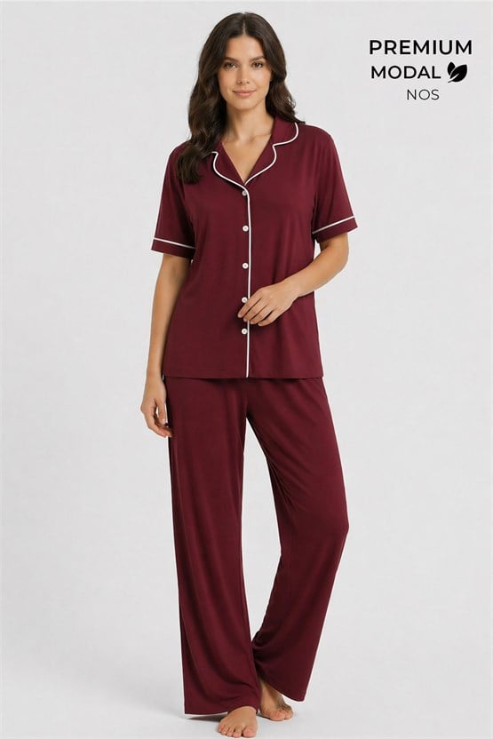 Mısırlı Kadın Modal Pijama Takım Bordo