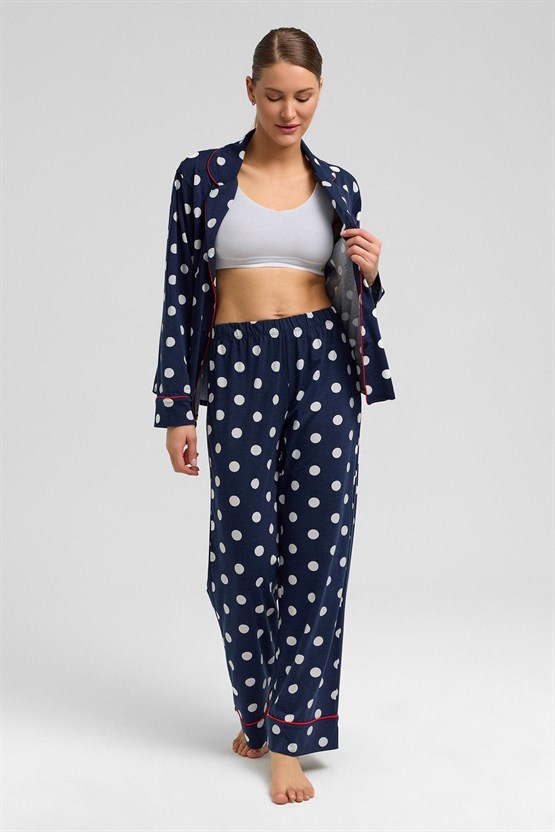 Mısırlı Kadın Modal Puantiyeli Pijama Takımı Lacivert