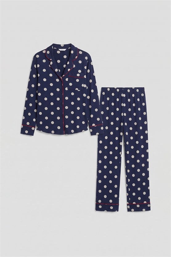 Mısırlı Kadın Modal Puantiyeli Pijama Takımı Lacivert