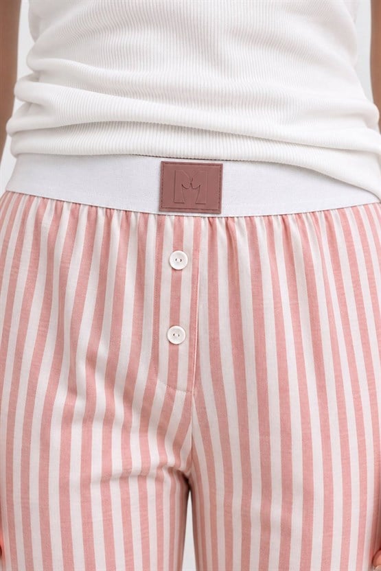 Mısırlı Kadın Modal&Pamuk Karışımlı Askılı Pijama Takım Beyaz-Somon Çizgili
