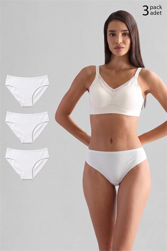 Mısırlı Kadın Modal&Pamuklu HERA Brief İnce Lastikli Üçlü Slip Külot Beyaz