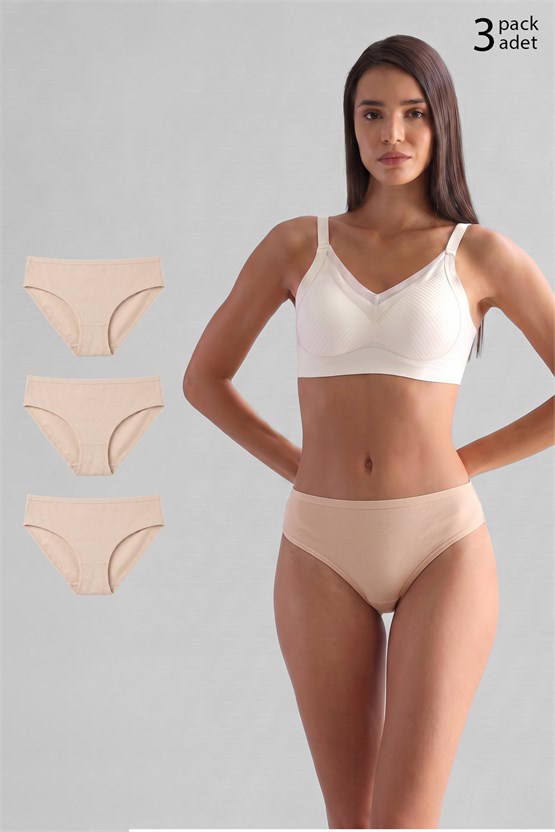 Mısırlı Kadın Modal&Pamuklu HERA Brief İnce Lastikli Üçlü Slip Külot Ten