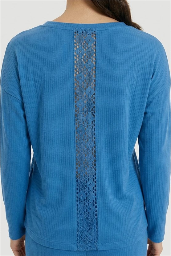 Mısırlı Kadın Pamuk Dantel Detaylı Pijama Takım Saks