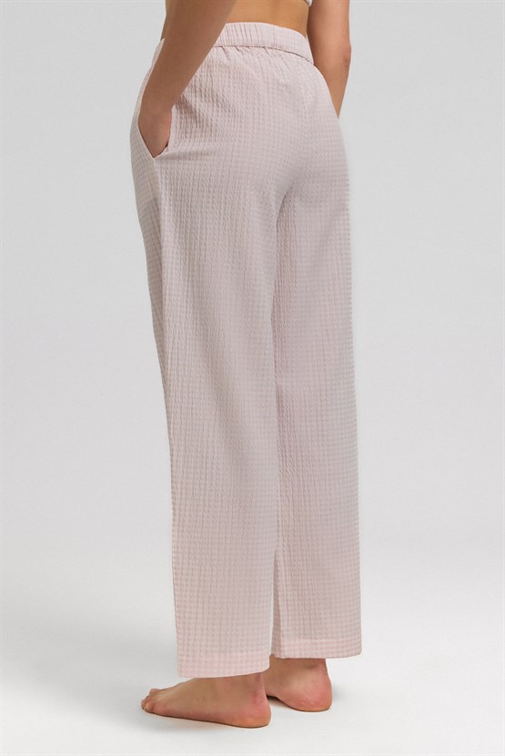 Mısırlı Kadın Pamuk Ekoseli Alt Pijama Açık Pembe