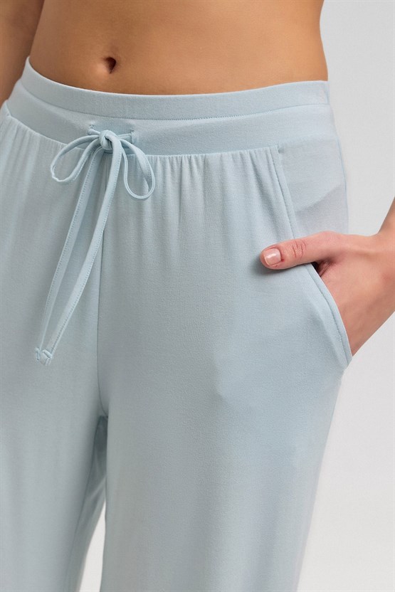 Mısırlı Kadın Pamuk Kapri Pijama Açık Mavi
