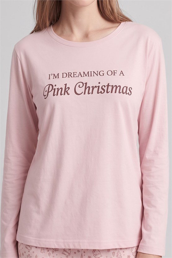 Mısırlı Kadın Pamuk Tavşan Baskılı Pijama Takım Açık Pembe