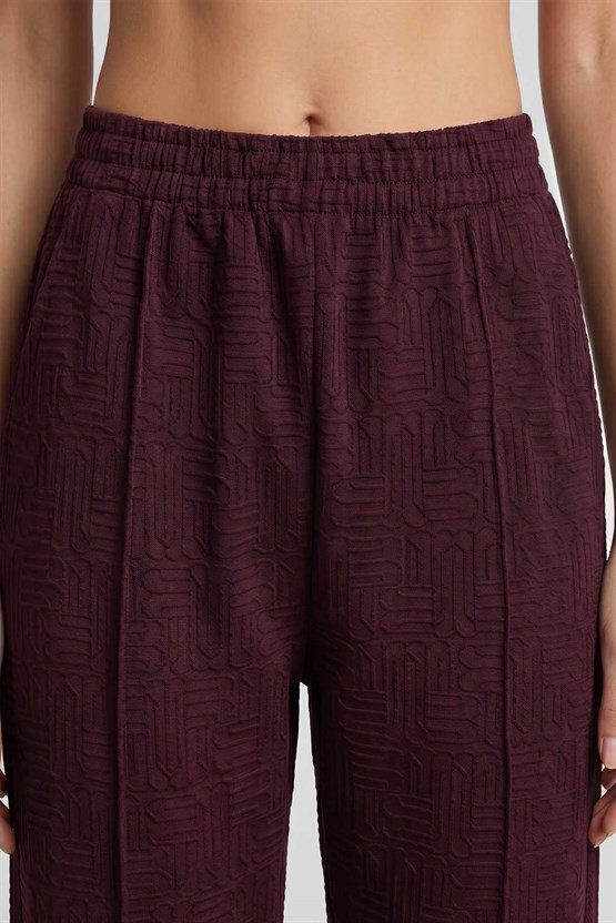 Mısırlı Kadın Pensli Monogram Desen  Eşofman Alt Bordo