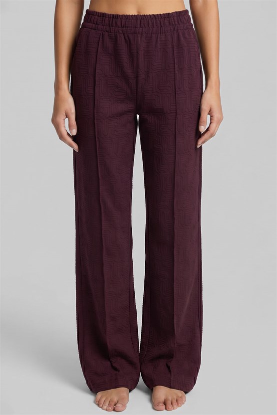 Mısırlı Kadın Pensli Monogram Desen  Eşofman Alt Bordo