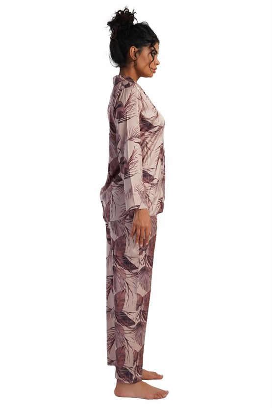 Mısırlı Kadın SATEN Uzun Kollu Gömlek Pijama Takımı Krem