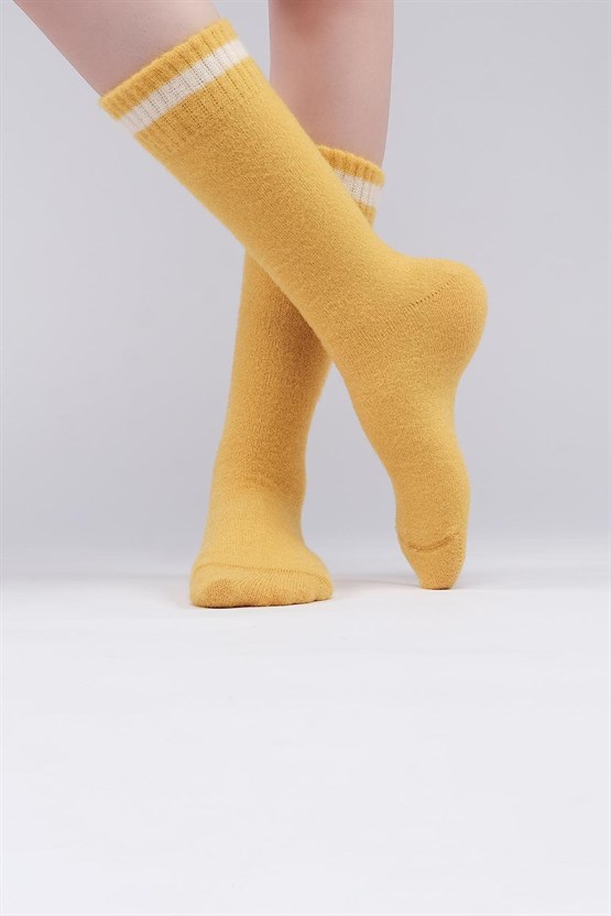 Mısırlı Kadın Soft Peluş Termal Tekli Soket Çorap Koyu Sarı