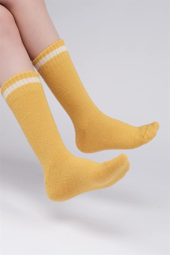 Mısırlı Kadın Soft Peluş Termal Tekli Soket Çorap Koyu Sarı