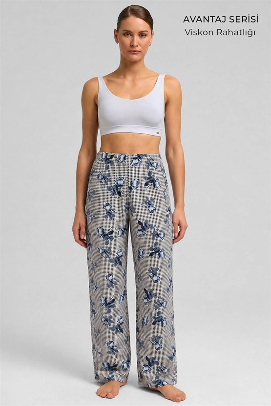 Mısırlı Kadın Viskon Alt Pijama Bej/Lacivert