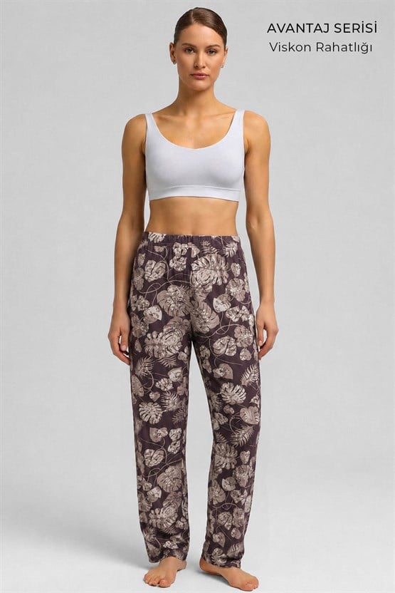Mısırlı Kadın Viskon Alt Pijama Kahverengi