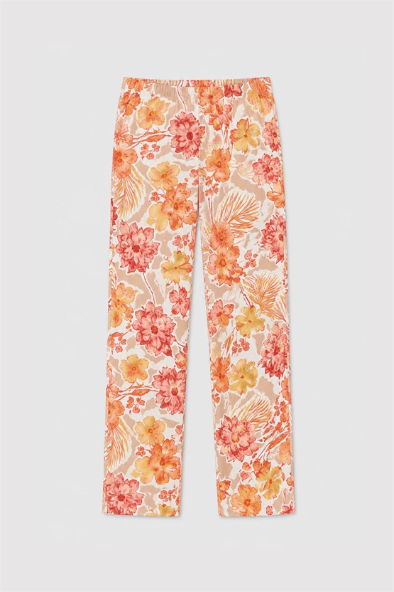 Mısırlı Kadın Viskon Çiçekli Alt Pijama Oranj