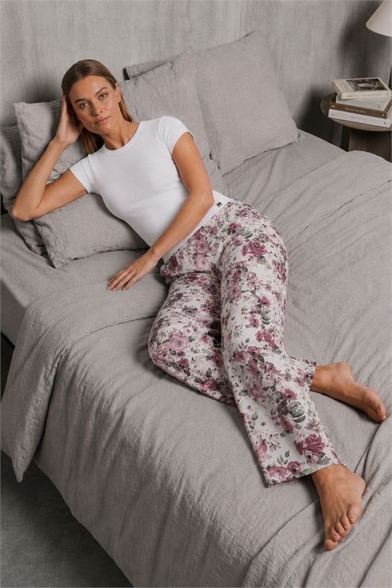 Mısırlı Kadın Viskon Çiçekli Alt Pijama Su Yeşili