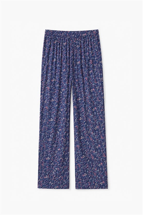 Mısırlı Kadın Viskon Çiçekli Alt Pijama İndigo