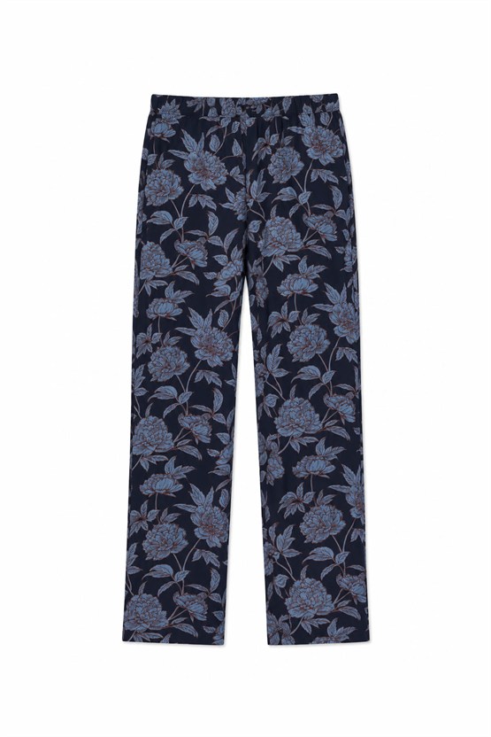 Mısırlı Kadın Viskon Çiçekli Alt Pijama Petrol