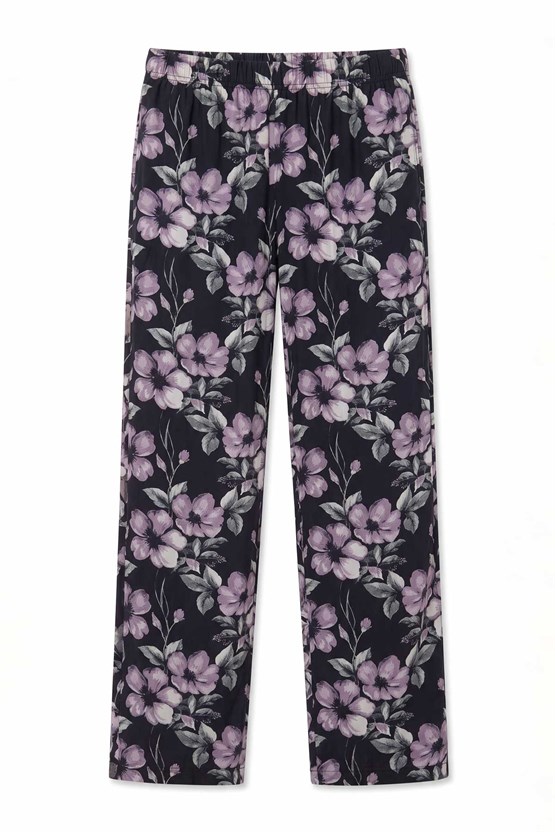 Mısırlı Kadın Viskon Çiçekli Alt Pijama Siyah
