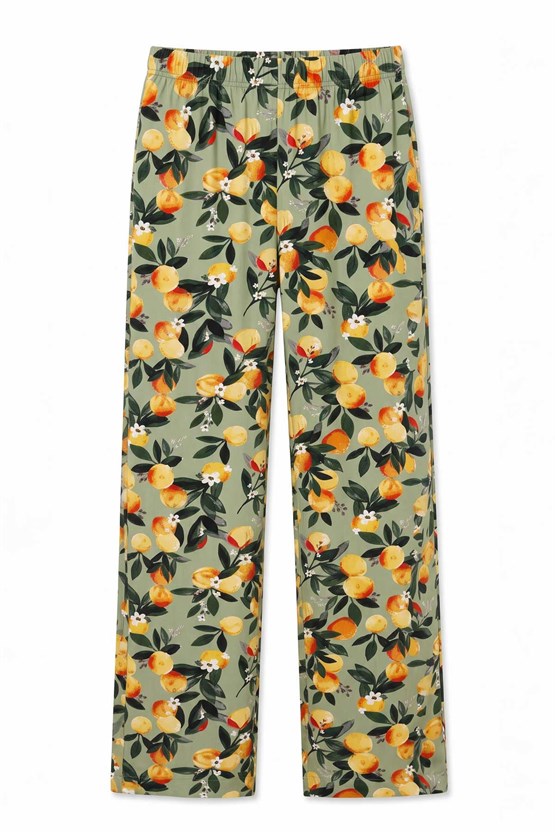 Mısırlı Kadın Viskon Çiçekli Alt Pijama Yeşil