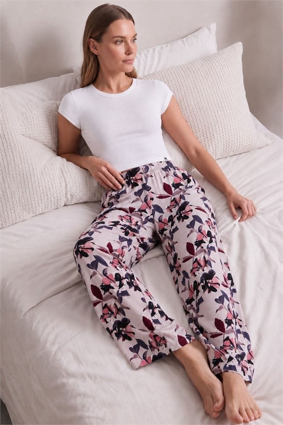 Mısırlı Kadın Viskon Çiçekli Alt Pijama Gül Kurusu