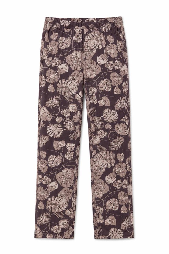 Mısırlı Kadın Viskon Çiçekli Alt Pijama Kahverengi
