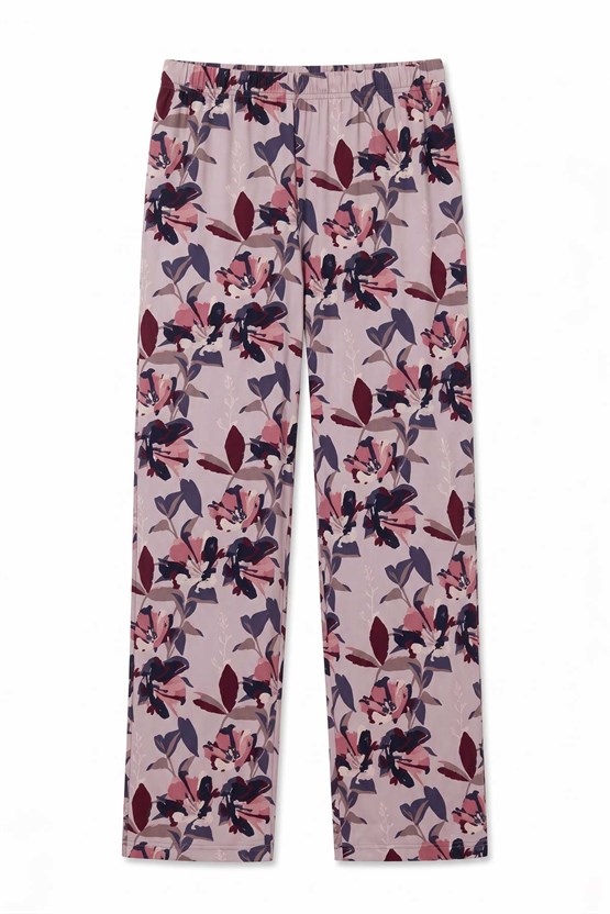 Mısırlı Kadın Viskon Çiçekli Alt Pijama Gül Kurusu