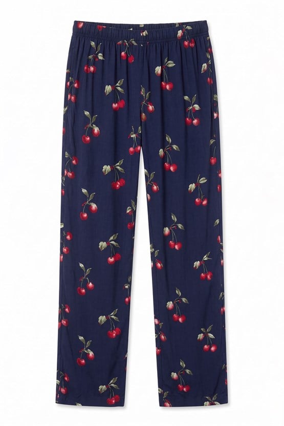 Mısırlı Kadın Viskon Çiçekli Alt Pijama Lacivert