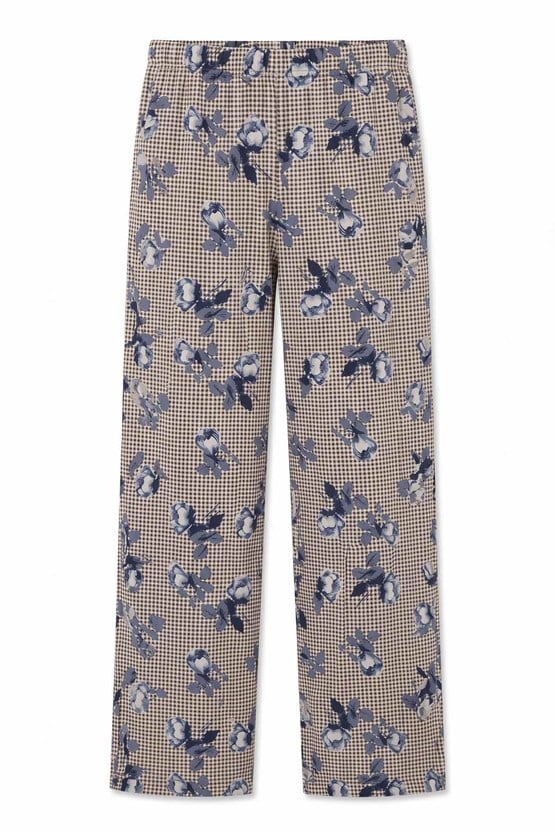 Mısırlı Kadın Viskon Çiçekli Alt Pijama Bej/Lacivert