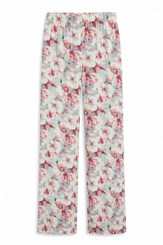 Mısırlı Kadın Viskon Çiçekli Alt Pijama Açık Pembe