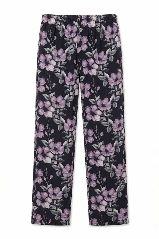 Mısırlı Kadın Viskon Çiçekli Alt Pijama Siyah