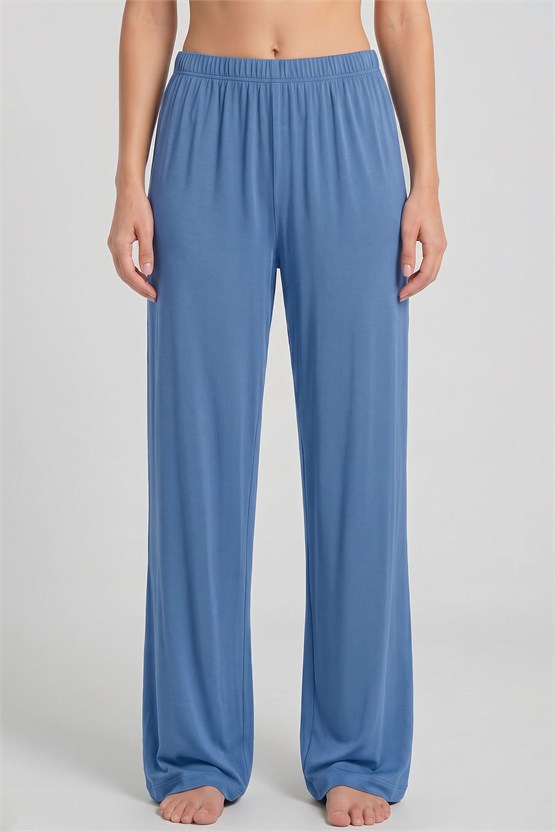 Mısırlı Kadın Viskon Düz Kesim Alt Pijama Pastel Mavi